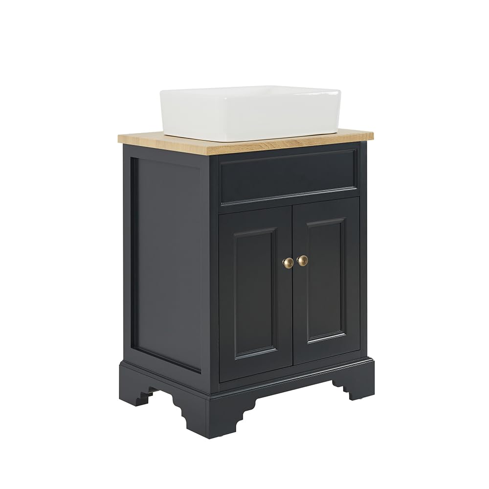 Milano Thornton Black Grey 645mm Bathroom Vanity Unit Square Basin Gold Handles