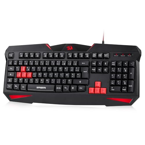 Redragon K301 AZERTY FR - Teclado para juegos, teclado de membrana para juegos, 12 teclas, multimedia, anticonflicto, intercambiable, retroiluminado, rojo, resistente a salpicaduras, USB, compatible