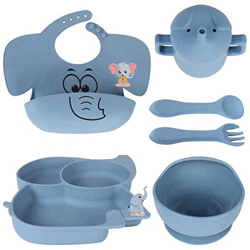 Image of PAGETOC Baby Led Weaning Supplies, Food Grade Silicone Baby Feeding Sets with Suction Plate and Bowel,Toddler Plates and Bowls Set with Adjustable Bibs Fork Spoon Sippy Cup for 6-12 Months