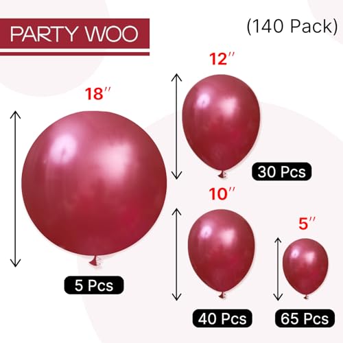 Image of PartyWoo Pearl Burgundy Balloons 140pcs Different Sizes of 18 12 10 5 Inch Dark Red Maroon Wine Colored Balloon Arch Kit Garland for Graduation Wedding Anniversary Birthday Party Decorations Red-Z61
