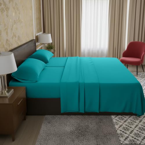 Image of Elegant Comfort Luxury 1500 Premium Hotel Quality Microfiber 5-Piece Sheet Set - Wrinkle Resistant, All Around Elastic Fitted Sheet, Deep Pocket up to 16 inch, Split King, Turquoise