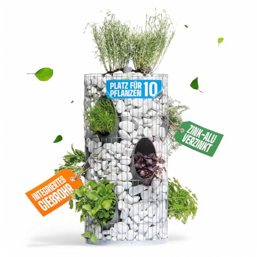 bellissa Gabionen-Kräuterturm - 95620 - Steinkorb-Blumenturm für 10...