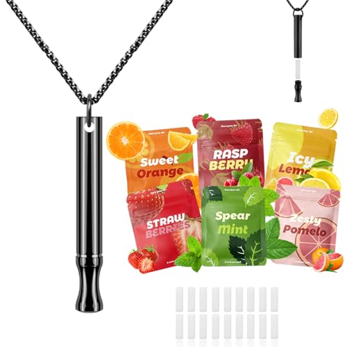 Replace Bad Habit Flavored Air Necklace with 18pcs Refillable Cores in 6 Flavors Habit Support Refreshing Necklace for Stress Relief Sensory Fidget for Adults - Travel Set (Black)