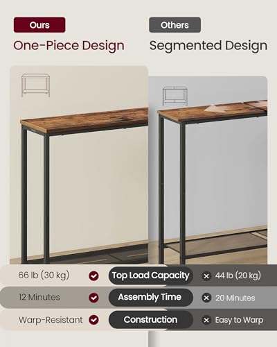 Image of VASAGLE 31.5 inch Console Table, Narrow Behind Couch Table, 2 Tier | BARNET Collection, One Piece Top, Steel Frame, for Entryway, Living Room, Modern, Rustic Brown and Ink Black ULNT036KD01S
