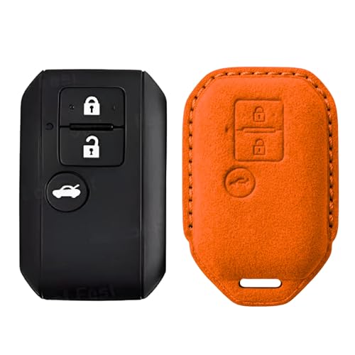 Image of KMH Alcantara Car Key Cover Compatible for Maruti Suzuki Swift, Dzire, Baleno, Ertiga 3 Button Shell Case Holder Full Key Protector Smart Keycover (D3) Orange - Pack of 1