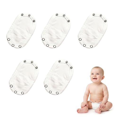 5 Stück Bodyverlängerung Baby Body Verlängerung Baby 13cm Länge Und 9cm Breite Längenverstellbar Strampler Weste Druckknopf Baumwollstoff Doppellagiger Stoff für Einstellbare Bodysuit Extender(Weiß)