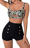 B2prity Women's Two Piece Swimsuit Ladies Bathing Suit Vintage Swimwear Bikini Set with Bottom Brazilian