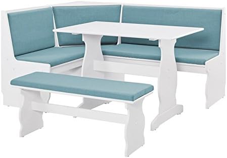 Riverbay Patio Conversation Indoor 3 Piece Kitchen Corner Nook Table Booth Bench Breakfast Dining Set in Capri Blue