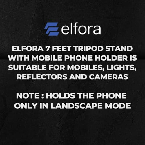 Image of Elfora 7 feet Lightweight Tripod Stand with Mobile Phone Holder | Landscape Mode Only | Portable and Sturdy for Stable Photos & Videos | Compatible for Mobiles, Lights, Reflectors and Cameras(Black)