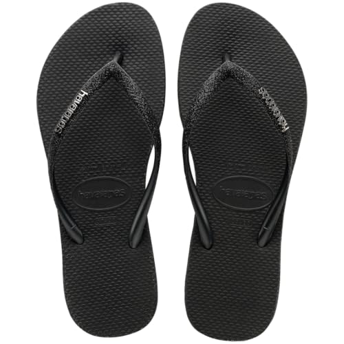 Havaianas Women Slim Sparkle me Flip Flops - Spring and Summer Pool Sandals for Women - Black, 7/8W