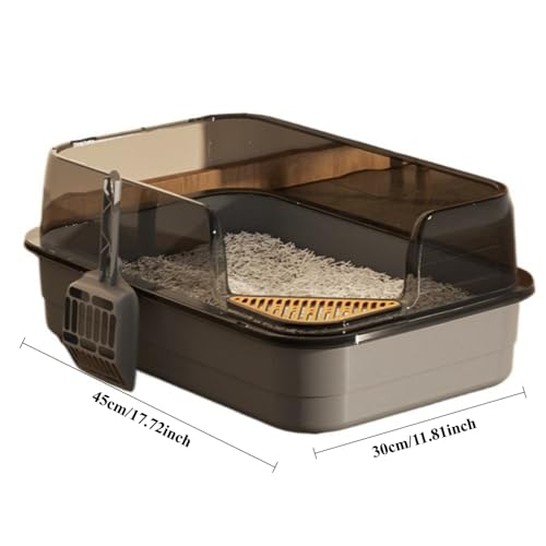 Arenero semi-cerrado anti-salpicaduras para gatos gris miniatura 2