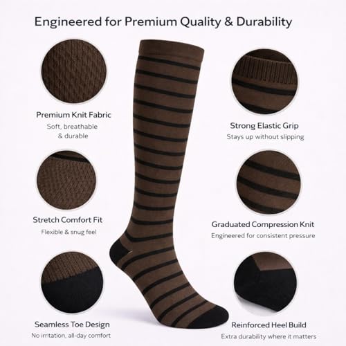 Image of Diamond Star 6 Pairs Compression Socks for Men & Women, Knee High Socks