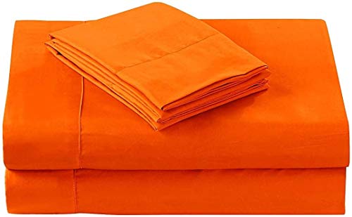 Image of Orange Bedsheet with 4 Pillow Covers 400TC 100% Egyptian Cotton Premium 5 Piece Bedsheets Super King Size