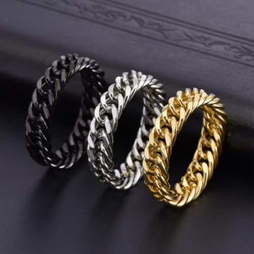 14K Gold Curb Chain Ring for Men - Cuban Link Eternity Band Statement Ring for Husband, Dad, Engagement, Anniversary - Size 4 to 183