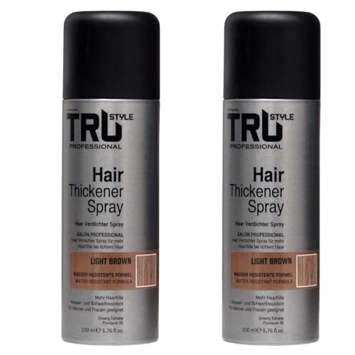 Tru Haarverdichter Spray 2x 200ml Haarauffüller für Männer und Frauen, Sofort-Effekt Haarverdichtung, Kaschiert Haarausfall und lichtes Haar (Light Brown, 100ml 2er Pack)