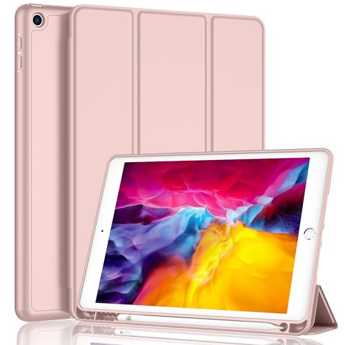 iMieet iPad 9th Generation Case 2021/iPad 8th Generation Case 2020 10.2 Inch with Pencil Holder, iPad 7th Gen 2019 Case with Soft Baby Skin Silicone Back, Auto Wake/Sleep Cover (Rose Pink) by iMieet - Used condition - US$10.11