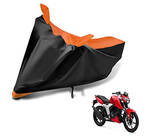 Image of Auto Hub Bike Cover Compatible with TVS Apache RTR 160 with Mirror Pocket, Dustproof, Heat Resistant, Triple Stitched, Apache 160 Bike Cover- Black, Orange