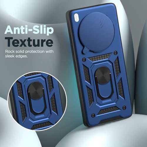 Image of Pikkme Back Cover for Vivo X300 5G | 360 Protection Case | Sliding Camera Shield Cover & Ring Holder Stand D10 Tough Armor Bumper Case (Blue)