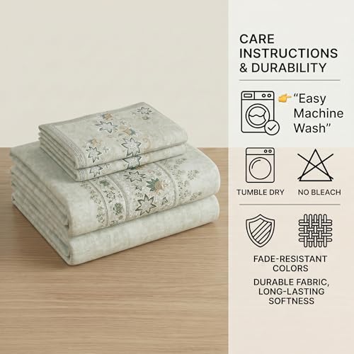 Image of Mafatlal 186 TC Spring Glory Graceful Pure Cotton Single Flatsheet (60 x 90 Inch) | Breathable Summer Comfort | Wrinkle-Free Floral Bedsheet with 1 Pillow Cover, Floral Green