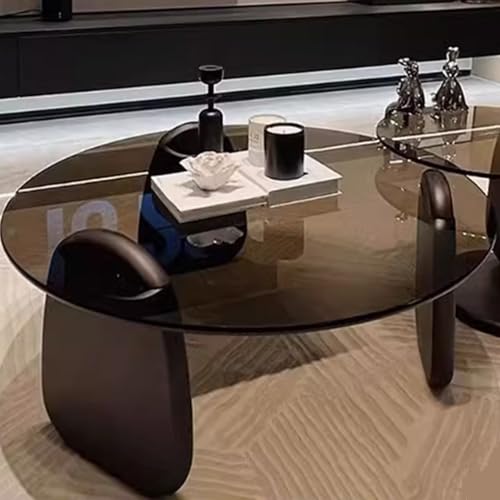 EASYSOUL Modern Round Coffee Table with Glass Top, 27.56" D