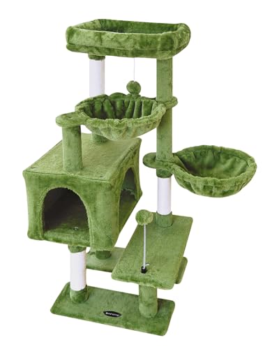 KIYUMI Cat Tree Cat Tower Condo with Sisal Scratching Post for Indoor Cats Cat Tree Cat Furniture with Hammock Perch and Kitten Ball Toys Multi-Level Pet Activity Center Green