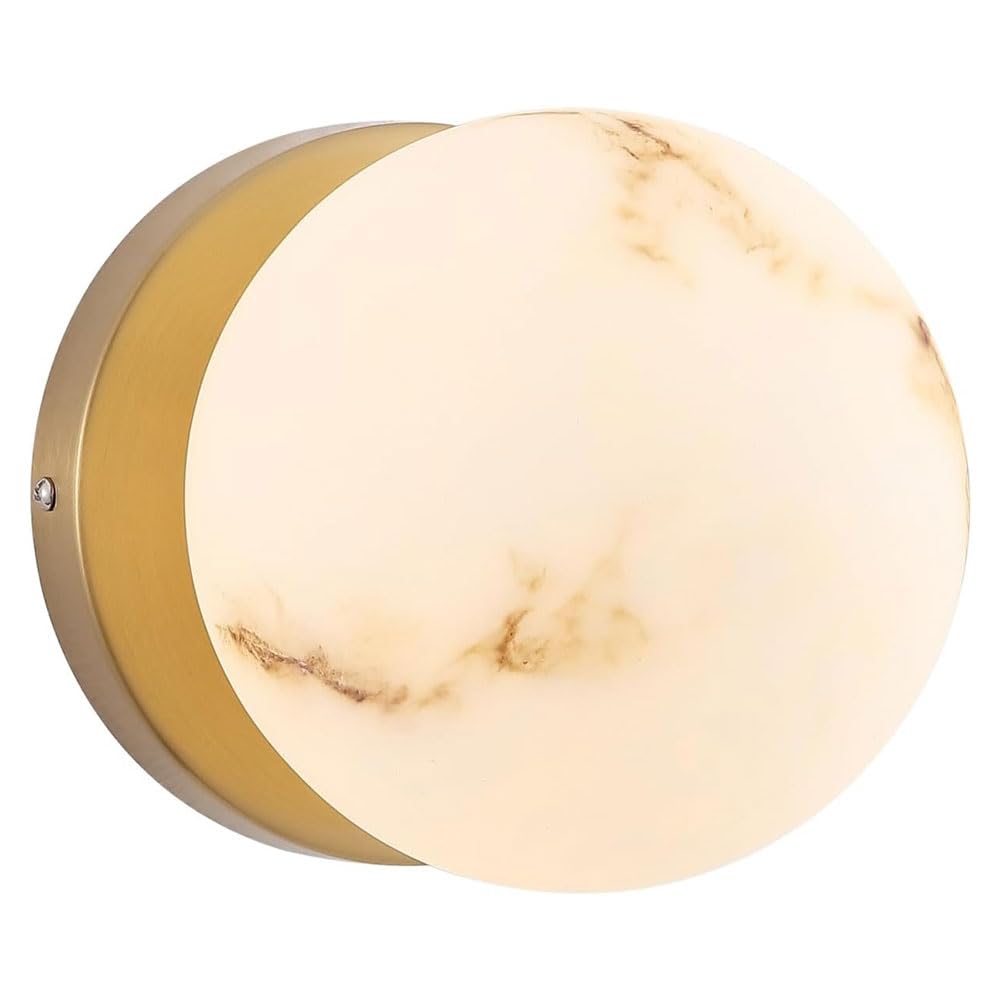JISHUBO Spherical Alabaster Lampshade Wall Sconce, Natural Marble Copper Base Wall Light, Modern Industrial Style Wall Lamp, Bedroom Corridor Living Room Decoration Light Fixtures