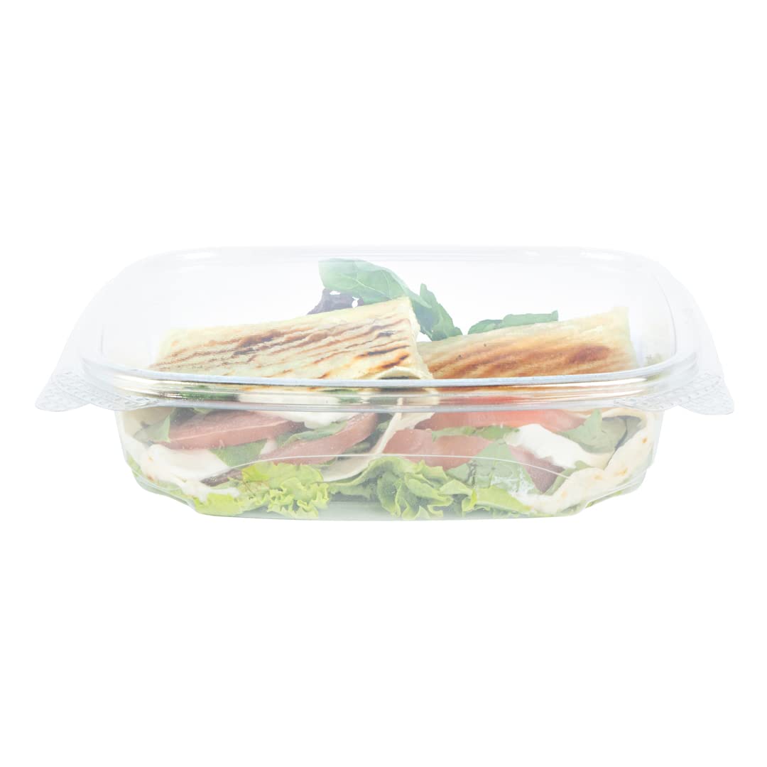 Thermo Tek - Contenedores de comida delicatessen de 24 onzas, 100 recipientes con tapa con bisagras antivaho, congelables, rectangulares, de plástico transparente, desechables Restaurantware