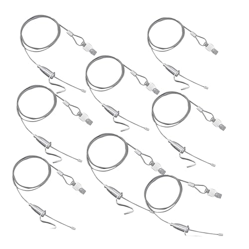 Image of 8 PCS Picture Rail Hanging System, Picture Hanging Stainless Steel Cable Wire with Adjusted Photo Hook + S Metal Hook for Wall Picture, Exhibition, Art Display 3.28 ft