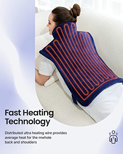 Image of RENPHO Electric Heating Pad for Back, Mothers Day Gifts & Birthday Gifts for Mom Dad Women Men, FSA Eligible & HSA Store, Neck and Shoulder Heat Pad, Fast Heating, 24 inchx33 inch, ETL Certified, Dark Blue