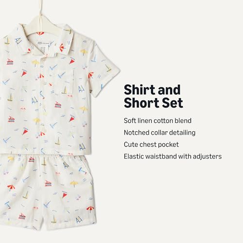 Image of Amazon Essentials x Sofia Grainge Toddlers and Baby Boys' Cotton Linen Short Sleeve Shirt & Shorts Play Set