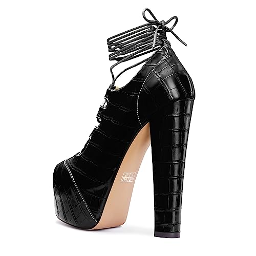 Aachcol Womens High Platform Chunky Block Heel Gladiator Ankle Boots Short Bootie Lace-up Dress Boots3