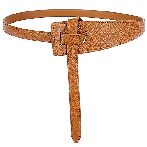 Lamdgbway Pu Cuir Ceinture Nouée Ceinture Mode Large Ceinture Pour Femmes Robe Jeans Marron 155cm Cover