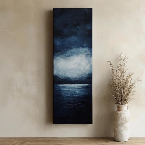 Tableau sur toile moderne pour déco salon bleu nuit et argent