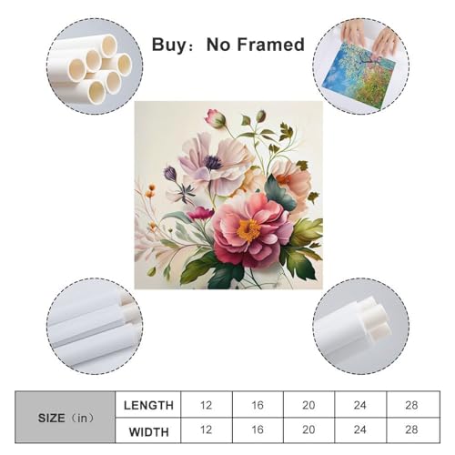 Tableau sur Toile Pivoine Japonaise 50x50 cm, Déco Murale Moderne Premium - 2
