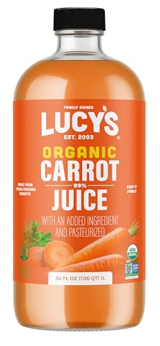 Lucy’s Family Owned - AMERICAN CARROTS Organic 99% Pure Carrot Juice, 34 oz. Glass Bottle (Fresh Pressed and Pasteurized)