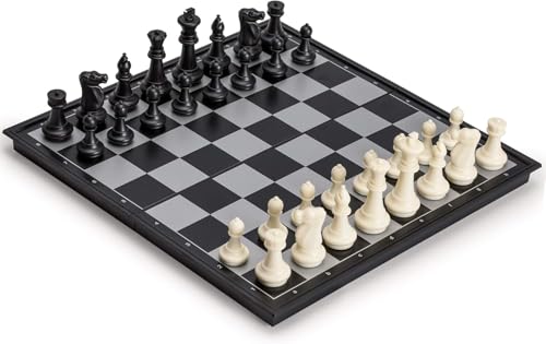 Image of Imports 2-in-1 Magnetic Chess & Checkers Board Game | 12-Inch Folding Travel Set | Portable Strategy Game for Kids & Adults