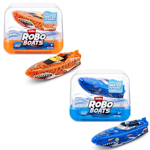 ROBO ALIVE Boats di ZURU Imbarcazione giocattolo attivata d’acqua (Tiger Robo Shark Boat, 2 Pack), Colore, 71123B