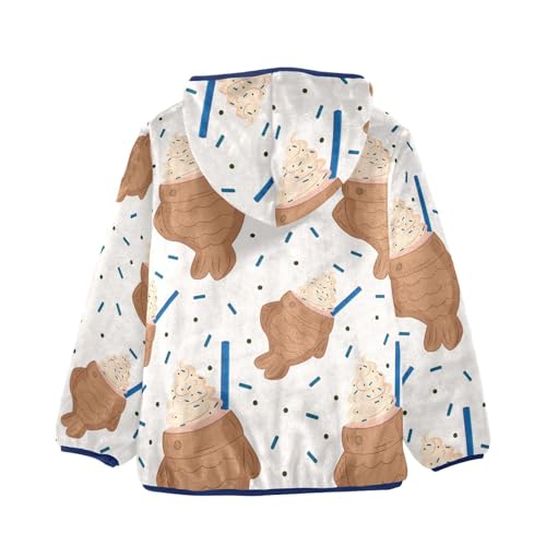 Biscuit Fish with Cream Sprinkles Girls Fleece Jacket Girls Fall Jacket Girls Zip Up Hoodie Girls Sherpa Jacket 2-10T2