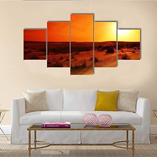 Canvas Wall Art Picture 5 Piece (Unframed 200 X 100 Cm) Sunrise Gobi Desert Canvas Prints Art Prints Decor Artwork Modern Pictures For Home Decorations Living Room Bedroom