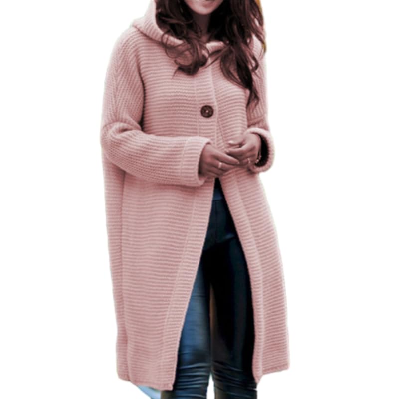 OSCORP Womens Long Knit Hooded Coat Oversized Sweater Jacket with Single Button Cozy Fall Winter Cardigans for Women