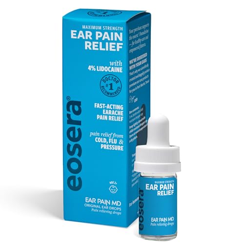 eosera Ear Pain MD Ear Drops - 12.5 mL - Maximum Strength 4% Lidocaine Temporary Earache Relief - Fast-Acting Numbing Drops for Pain from Colds Allergies and Irritation - Ages 2+