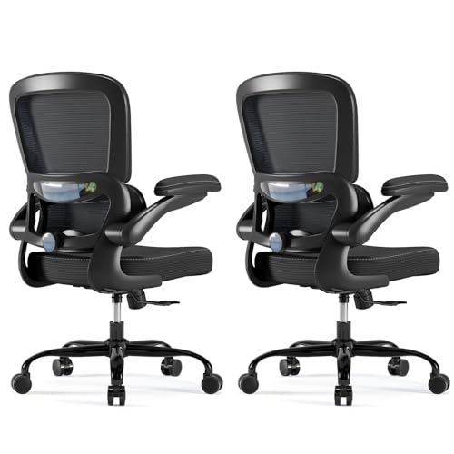 Image of TRALT Ergonomic Office Chair - Desk Chair with Adjustable Headrest Lumbar Support Computer Chair - Mesh Comfy Chair with Flip-up Armrests - Gaming Chair for Adults Home Office PU, Black, Pack of 2