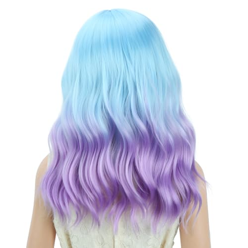 Image of PATTNIUM Blue Ombre Purple Short Curly Wavy Wigs for Girls Kids