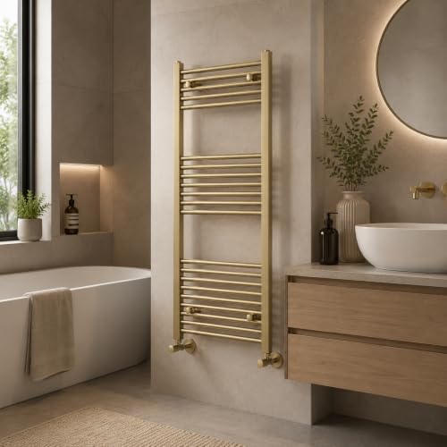Image of THE RADIATOR HUB Heated Towel Rail, Mild Steel, 1200mm x 500mm, Wall Mounted, Brushed Brass