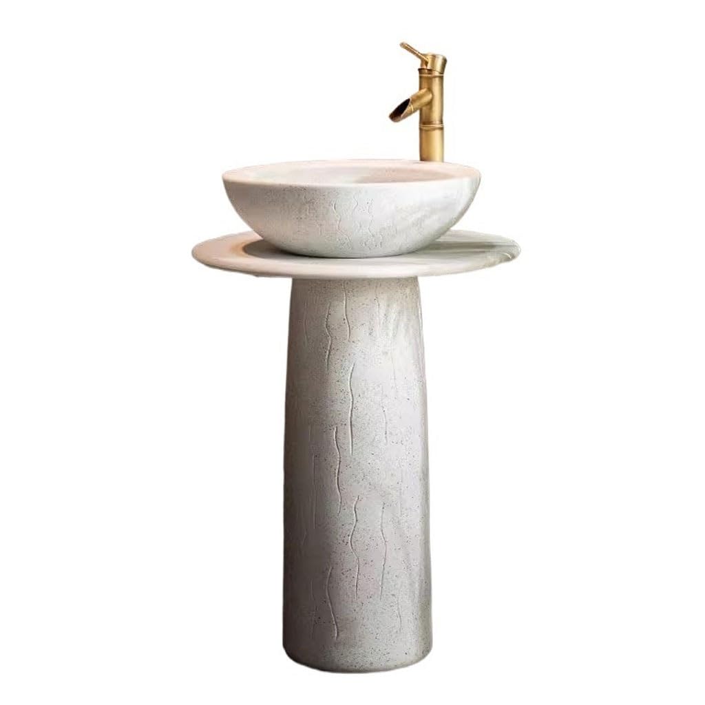 WDSOPK Pedestal Sinks Artistic Column Wash Basin Outdoor Garden Home Integrated Floor-Standing Balcony Bathroom Sink