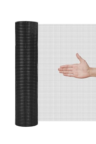 Black Hardware Cloth 1/2 Inch PVC Vinyl Coated 19GA Chicken Wire Rustproof & Weather-Resistant Welded Fence for Chicken Coops Garden Protection Raised Beds Pest Barrier (25-PVCHC-36X100)