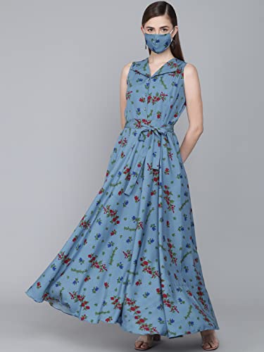 Image of Rudraaksha Women's Printed Maxi Dress Sleeveless Fit & Flare Long Dress || Western Dress for Women || Stylish Maxi Dress Dress || Summer Dress || Boho Printed Dress for Women