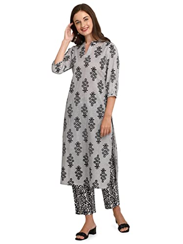 Image of FIORRA Women's White Pure Cotton Kurta with Pant and Dupatta