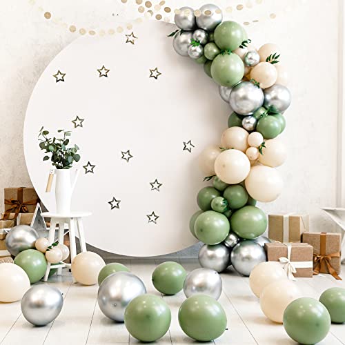 Image of RUBFAC Sage Green Balloons 129pcs Different Sizes 18 12 10 5 Inch, Olive Green Latex Balloon Garland Arch Kit for Birthday Party Graduation Baby Shower Wedding Safari Jungle Balloon Decoration