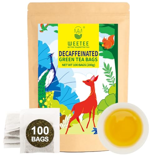 WT WEETEE Decaf Green Tea Bags 100ct, CO2-Decaffeinated, Pure, No Flavoring